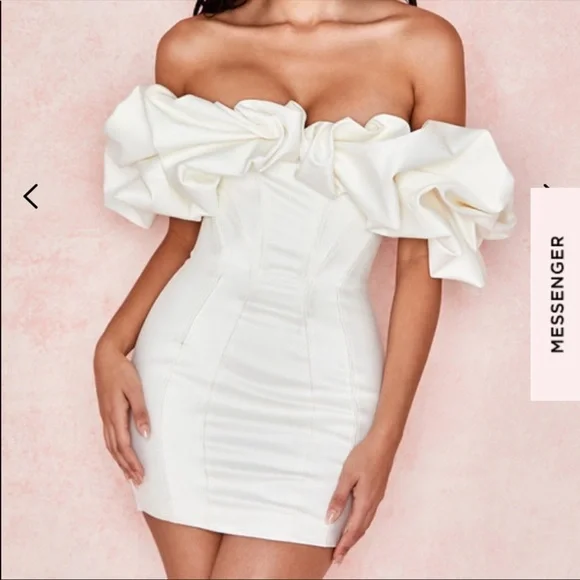 House of CB Selena Ivory Satin Ruffle Strapless Dress